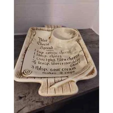 Vintage California Pottery Blue Bleu Cheese Spread Recipe, Chip and Dip Dish