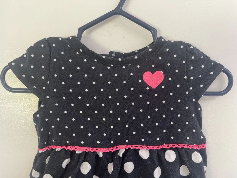 Child Of Mine Baby Girl Embroidered Pink Heart Polka Dot Cotton Dress Black 3-6M - Image 3 of 4