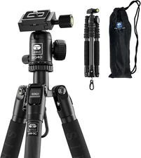 Carbon Fiber Travel Tripod, 55.1" Compact Lightweight Traveler Tripod with 360°P