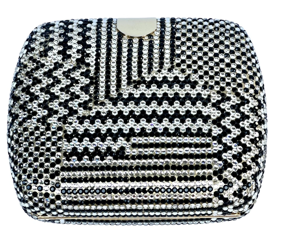 Bolso de Noche Judith Leiber Acolchado Cristal Minaudière Rectángulo Negro Blanco Foto 4 de 4