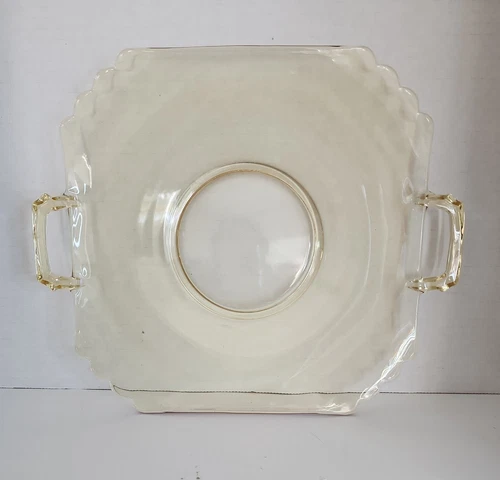 Vtg Fostoria Fairfax Yellow Glass 2-Handled 9.5" Cake Plate-Art Deco