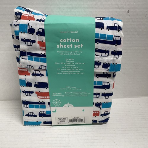 Pillowfort Total Transit Full Size Sheets Set Multicolor 100% Cotton Kids 4 Pc - Picture 2 of 6