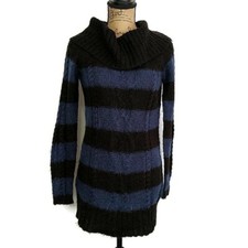 Loft Womens XS Dress Sweater Black Blue Stripe Mohair Blend Long Sleeve Pullover