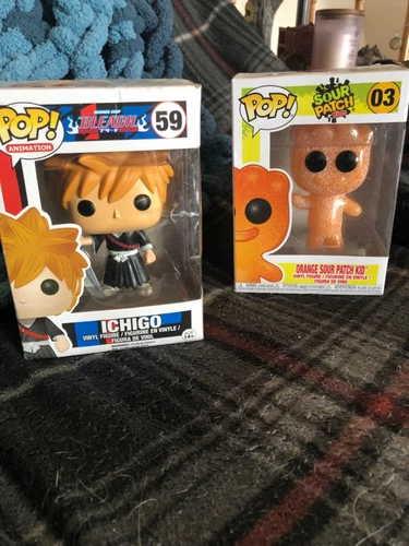 Set of 2~ Pop Vinyl Figures- Ichigo “Bleach” 59 and Orange Sour Patch Kid 03