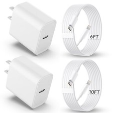 20W Fast Charging iPhone Charger with 6FT Cable and USB C Wall Adapter 3 Pack