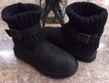 UGG Cambridge Women Metallic Black Suede Belted  Knit Boots Sz 6 1006738 EUC 
