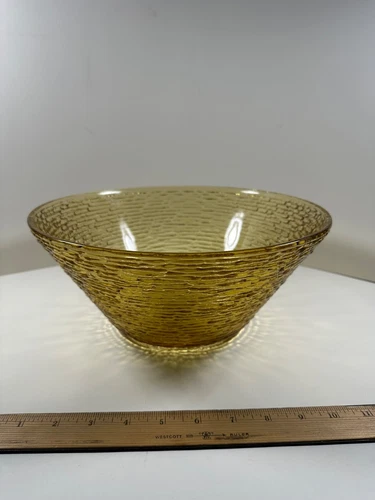 Large Anchor Hocking Amber Yellow Soreno Salad Serving Bowl - MCM - 11" X 5"