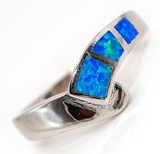 Australian Opal Inlay 925 Solid Genuine Sterling Silver Ring Jewelry Sz 7, TD2