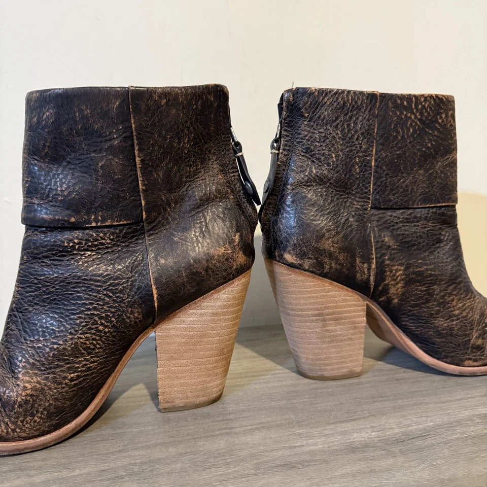Rag & Bone Newbury Botines Desgastados Tacón Espalda Cremallera Marrón Talla 8 Mujer Foto 3 de 4