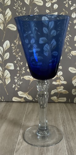 Vintage Long Cobalt Blue With Clear Stem Hand Blown Tulip Wine Glass Set Of 5 - Picture 10 of 12