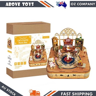Tonecheer Cat's Family DIY Music Box 3D Wooden Puzzle Assembly Kit