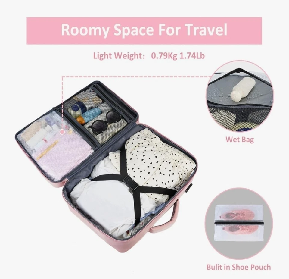 Mochila de Viaje para Mujer, Portátil de 15.6", Puerto USB, Bolsa para Zapatos, Aprobada por la TSA, Rosa Foto 3 de 4