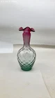 Fenton Art Glass Vase Ruffled Rim Cranberry Pink Teal Green Diamond Point 8"