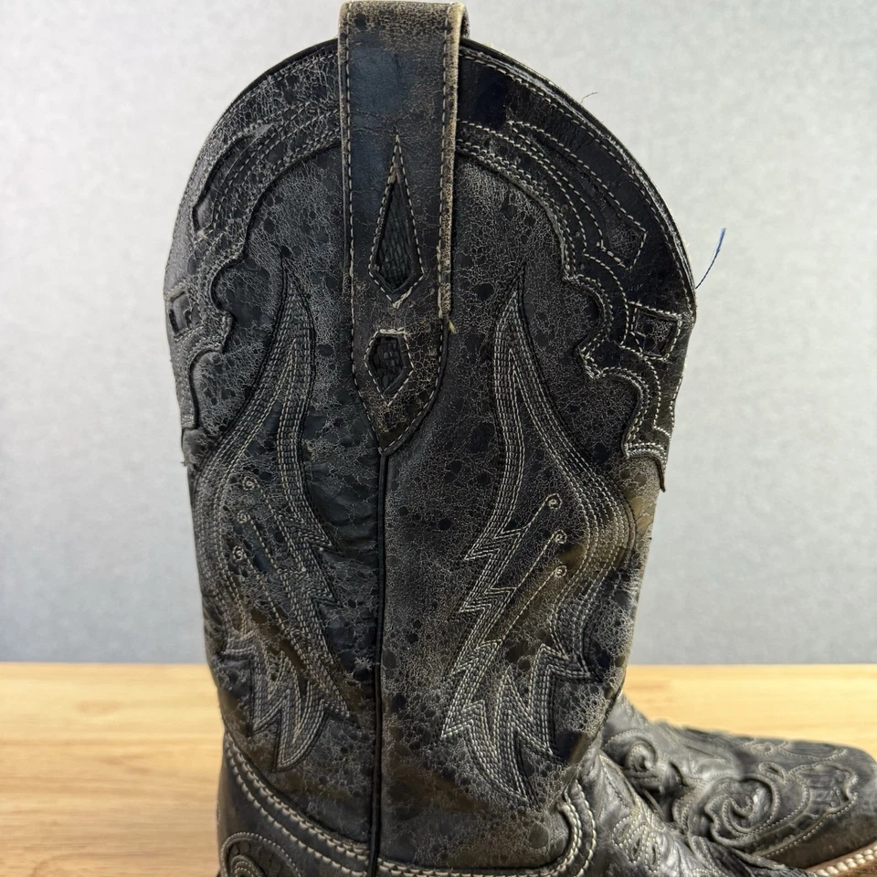 Botas femininas CORRAL couro ocidental preto com incrustação de cobra biqueira quadrada 6.5 - Imagem 2 de 4