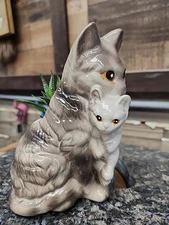 Vintage Mother Cat And Kitten Ceramic Glazed  Flower Succulent Planter