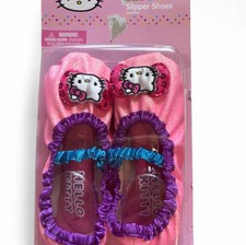 Hello Kitty kids house slippers Pink glitter grip bottoms Age 7-11