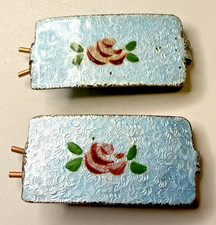 Vintage Guilloche Blue Enameled Enamel Rose Floral Hair Barrette Set Lot 2