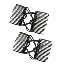 2Pcs Black Adjustable Elastic Hair Comb,Stretchy Double Comb Hair Clip,No Crease