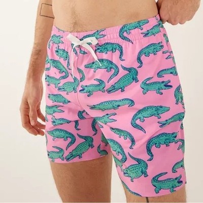 Chubbies The Glades Pink and Green Alligator Swim Shorts Size M Inseam 5.5''