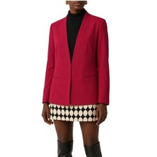 Kasper Open Front Blazer Womens 10 Berry Red Polyester Crepe Collarless Jacket