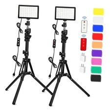 2 Pack 70 LED Video Light with 61.42'' Tripod Stand/Color Filters, Obeamiu 