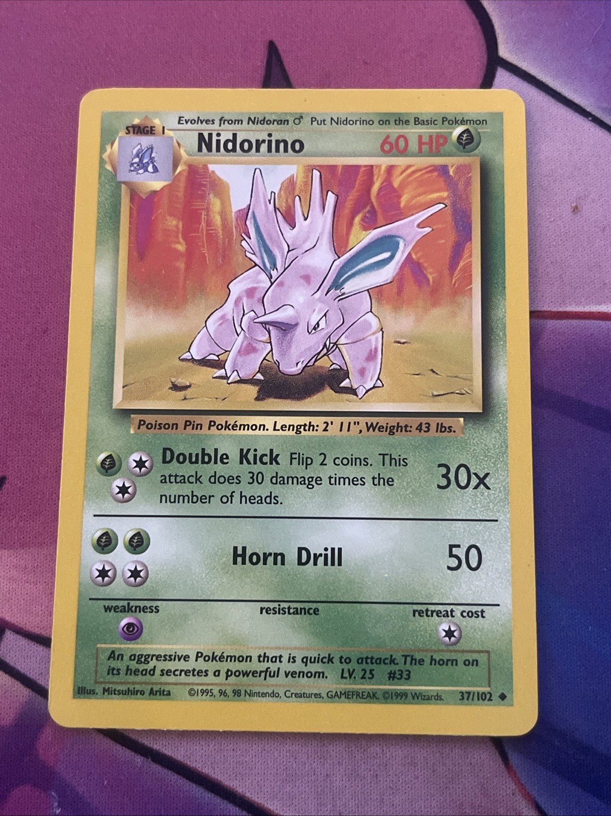 Nidorino 37/102 Uncommon Base Set Pokemon LP