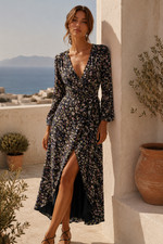 Ganni Georgette Wrap Dress Long Sleeve Designer 34 AU 6 US 2 Summer Resort