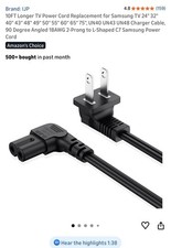 10FT Longer TV Power Cord Replacement for Samsung TV 24" 32" 40" 43" 48" 49" 50"