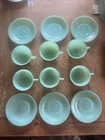 Vintage Fire King Jadeite Cups & Saucers Jane Ray Jadite 6 cups 6 saucers