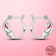 LAZA Original Woolline Ball Cat 925 Sterling Silver Hoop Earrings Women Jewelry