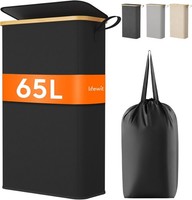 WäSchekorb 65L Faltbar Mit Deckel WäSchesammler Aus Bambus Schwarz FüR Apartment