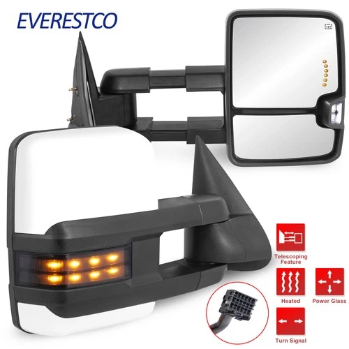 Pair White Painted Tow Mirrors For 08-13 Chevrolet Silverado 1500 2500HD 3500