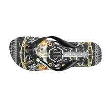 Philipp Plein Black/Multi Rubber Logo Print Flip Flops Shoes