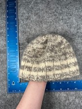 Beanie Toque Youth Toddler One Size Gray Ivory Stripe Knit Wool Blend Ski