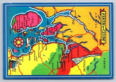 Vintage Map Postcard Firth of Clyde Scotland Isle of Arran Glasgow 1980s Posted