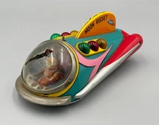 1960s Japanese Battery-Operated Moon Rocket Masudaya Tin Toy Space Ship