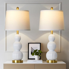 Set of 2 Modern 28" White Ceramic Table Lamps with LED Bulbs for Home Decor