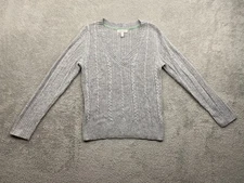 Aeropostale Sweater Women's Large Gray Angora Blend Cable Knit Preppy Y2K