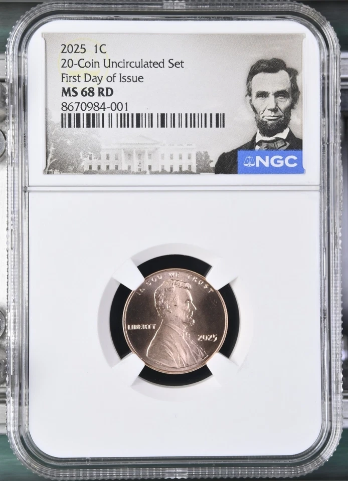 2025 P 1C Penny Abraham Lincoln Shield Cent NGC MS68 RD Red  FIRST DAY Issue % - Image 3 of 3