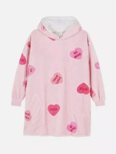Primark Pink Love Heart Snuddie Hood Blanket Oversize Fleece Hoodie Snoodie XS-S