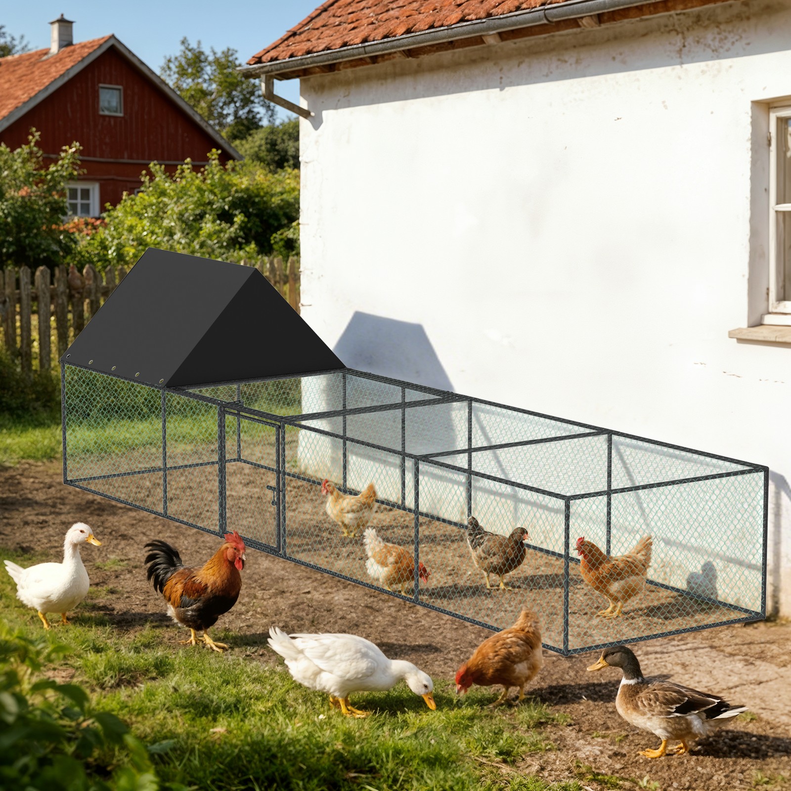 Extra Long Metal Chicken Coop Chicken Run Poultry Cage Walk in Hen House Playpen