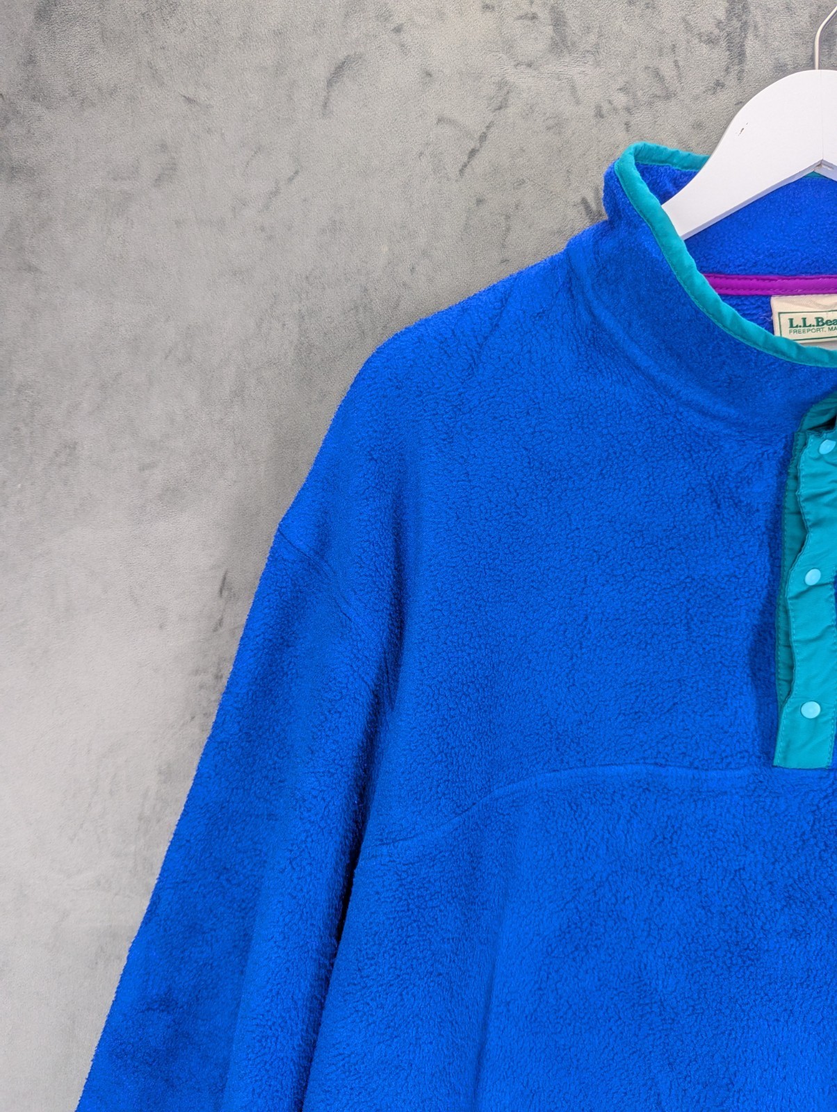 Vintage L.L. Bean Blue Henley Snap Fleece Sweater Size Large - XL Long Sleeve image 5