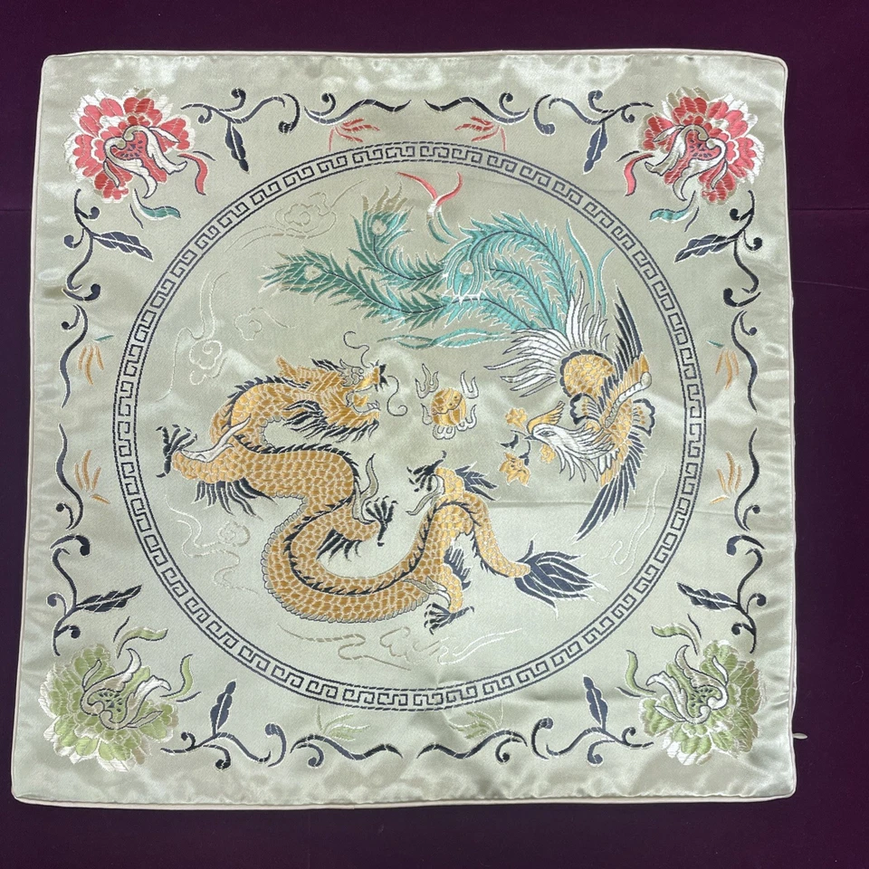 3 Fundas de Cojín Motivo Dragón Chino y Fénix, Brocado, Personalizadas 17"x17" Dorado Foto 4 de 4