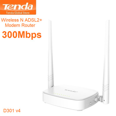 Tenda D301 V4.0 Modem-Router ADSL2/2+, Wireless 300Mbps, 4 Ports Fast Ethernet, 