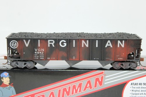 Atlas HO Virginian AAR 70 Tonnen 9 Panel Hopper Car #4842 mit Kohleladung verwittert | Zustand: Used