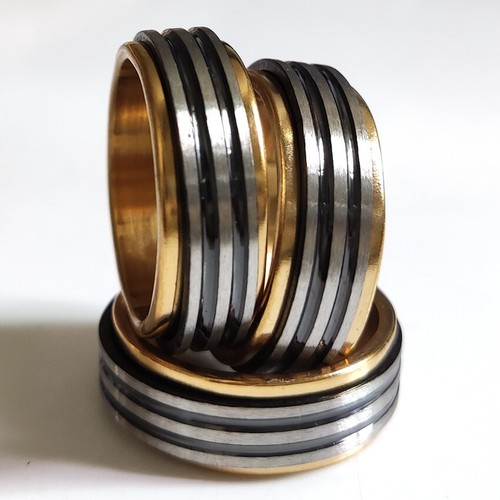 30pcs Mens Gold Spin Ring 8mm Black Enamel Stainless Steel Spinner Rings - Picture 4 of 8