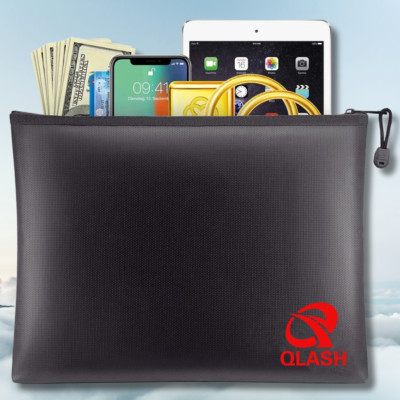 FireProof Document Bag with Lock, 14x10'' Large Money Pouch for Cash A4 Paper