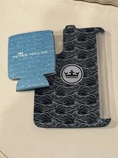 Peter Millar Beer Can Holder Koozie Blue Fish Print New w/ Water Proof Pouch