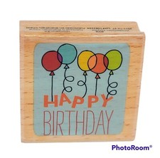 Hampton Art Rubber Wood Stamp Happy Birthday with Balloons 2" x 2" - M7