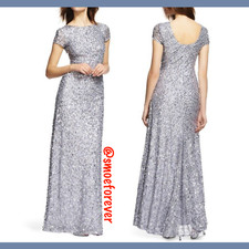 NEW Adrianna Papell Scoop Back Sequin Mesh Gown in Silver Grey [SZ 4 ] #M48